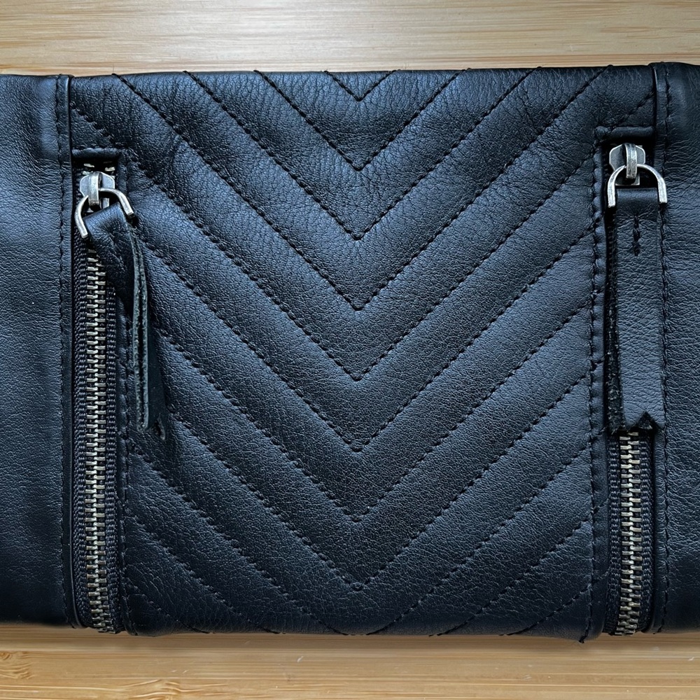 Black Quilted Leather Wallet with Chevron Pattern from nat & nin